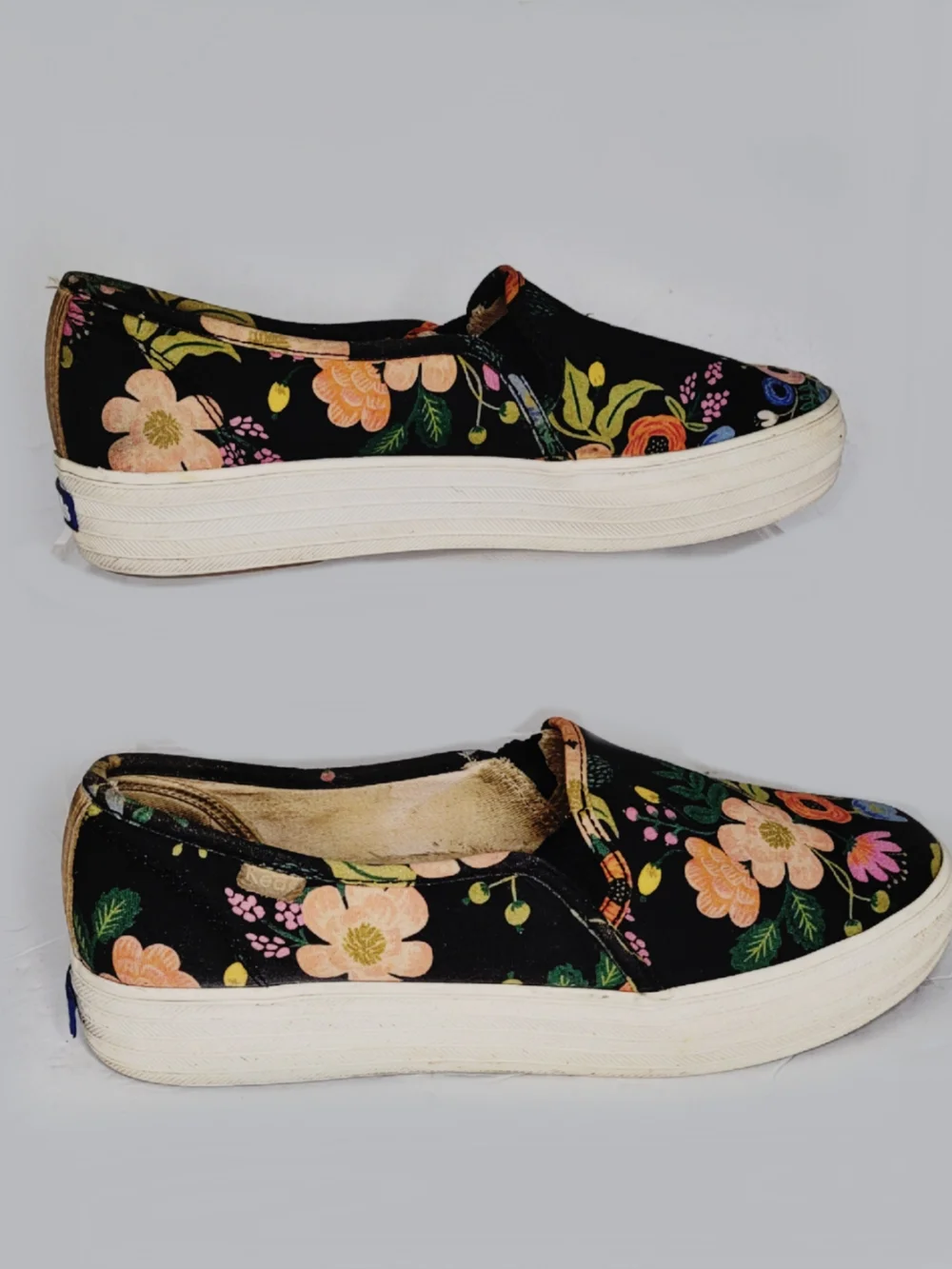 Keds X Rifle Paper Co Black Floral Slip-On Sneakers w/ Vintage Floral Pattern